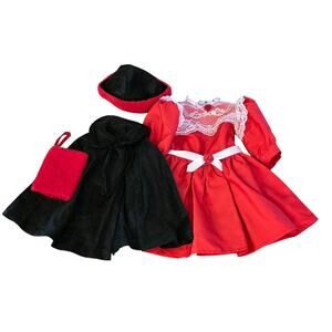Vintage 90's Handmade 18" Doll Clothes Holiday red Dress Cape Hat Hand Muffler